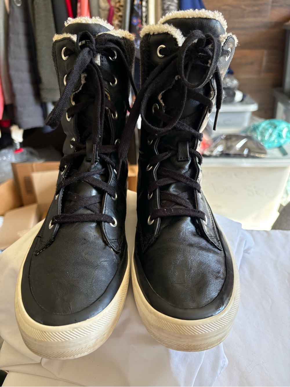 Keds Black High-Top Lace-Up Sneakers with Shearling Trim
